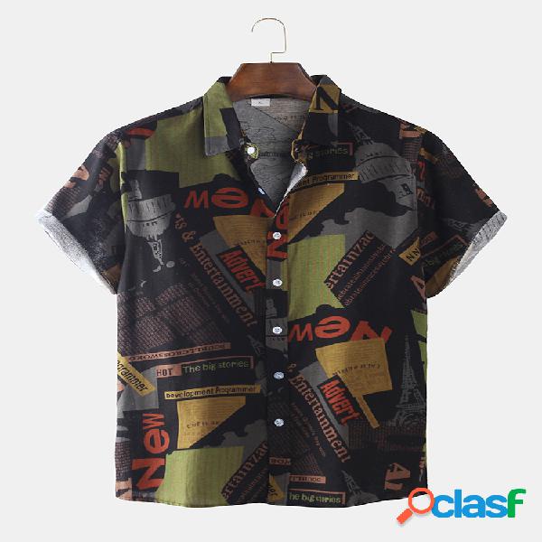 Mens Alphabetic Design Impresso Turn Down Collar Camisas de