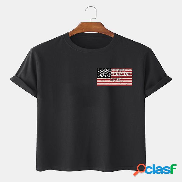 Mens American Flags Padrão Camisetas de manga curta 100%