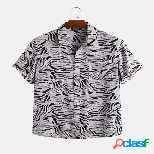 Mens Animal Zebra Print Camisas de manga curta