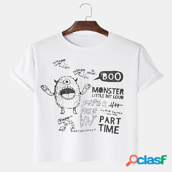 Mens Cartoon Character Algodão Camiseta de manga curta