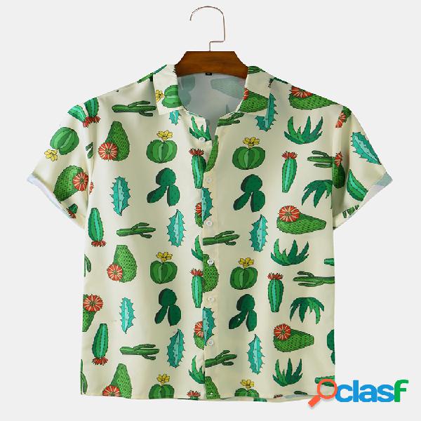 Mens Cartoon Tropical Cactus Padrão Imprimir camisas de