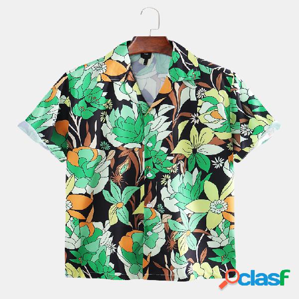 Mens Casual Tropical Planta Flor impresso manga curta Camisa