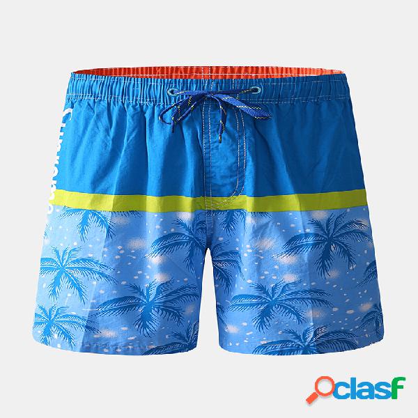 Mens Color Block Tropical Planta Calções de impressão com