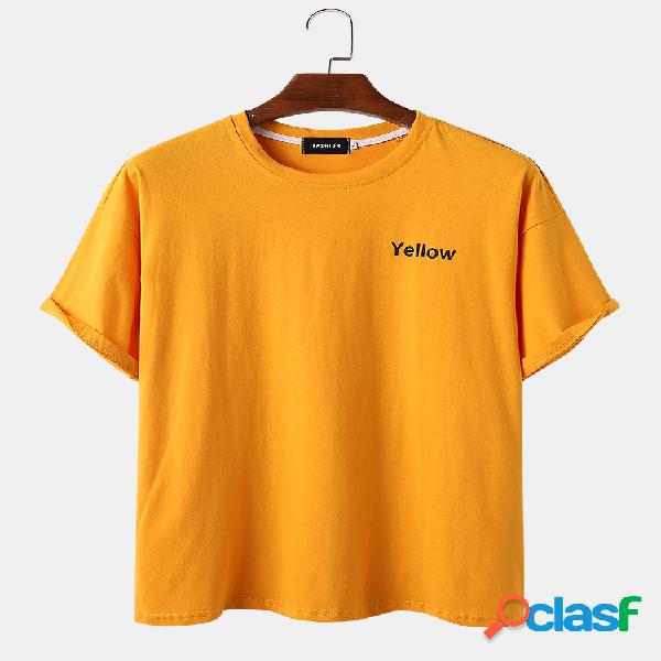 Mens Color Slogan Simples Impresso Loose Casual respirável
