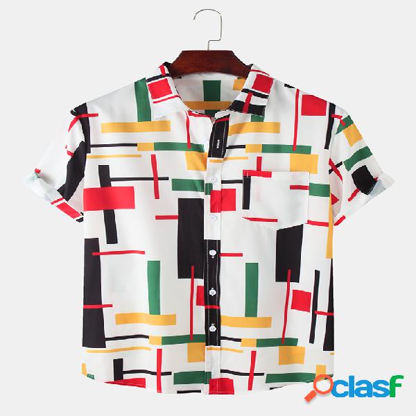 Mens Colorblock Imprimir camisas de manga curta Designer