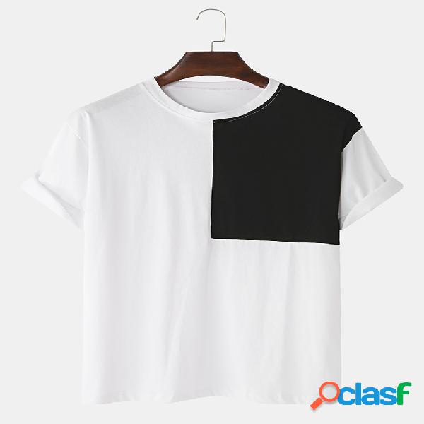 Mens Colorblock Patchwork Casual Loose Round Neck Light