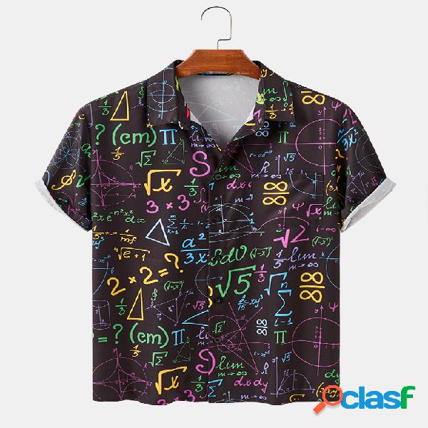 Mens Colorful Formula Graffiti Print Camisas de grife de