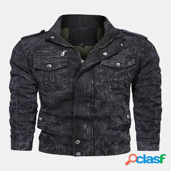 Mens Cool Style Vintage Crease Stand Collar Warm Bomber