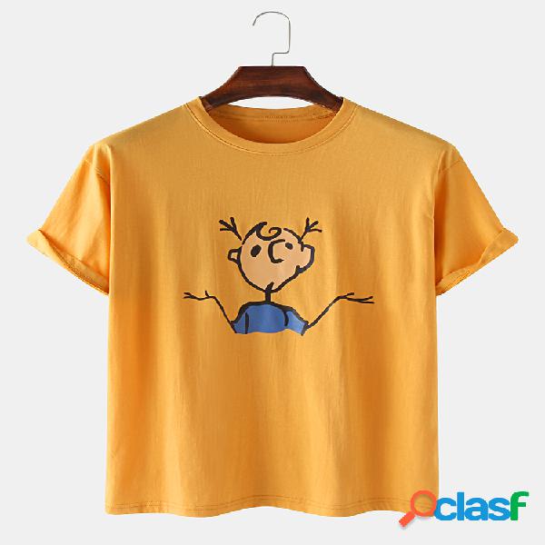 Mens Cute Cartoon Character Print T-shirts respiráveis e