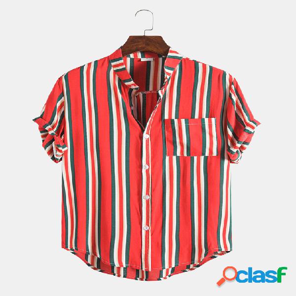 Mens Design Hit Color Striped Summer Holiday camisas