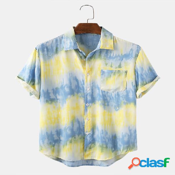 Mens Designer Gradient Tie Dye Impresso Camisas de manga