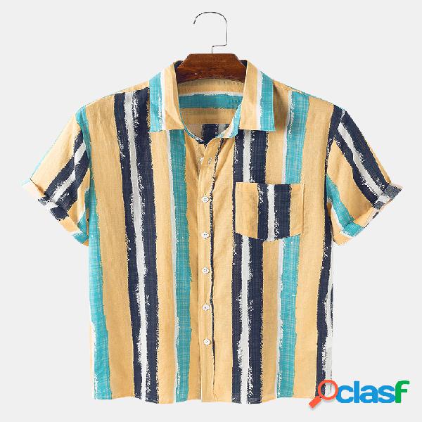 Mens Designer Graffiti Striped Printed Chest Pocket Camisas