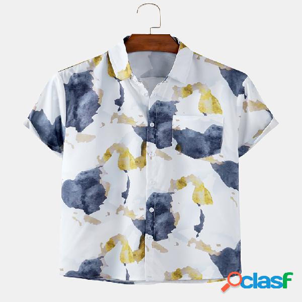 Mens Designer Irregular Color Block Casual Lapel Collar