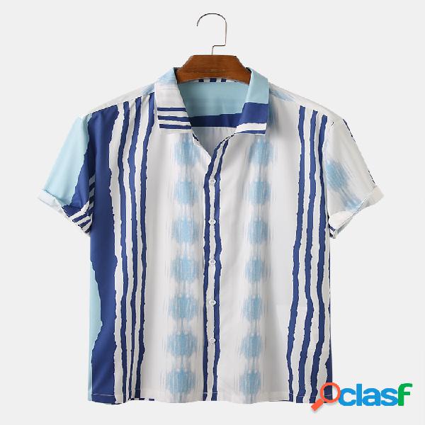 Mens Designer Irregular Striped Casual Lapel Collar Shirts