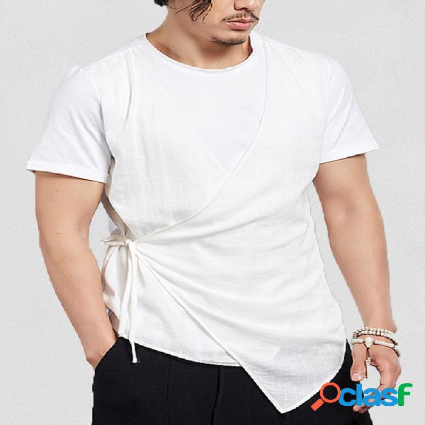 Mens Designer Patchwork Soild Casual O-pescoço de manga