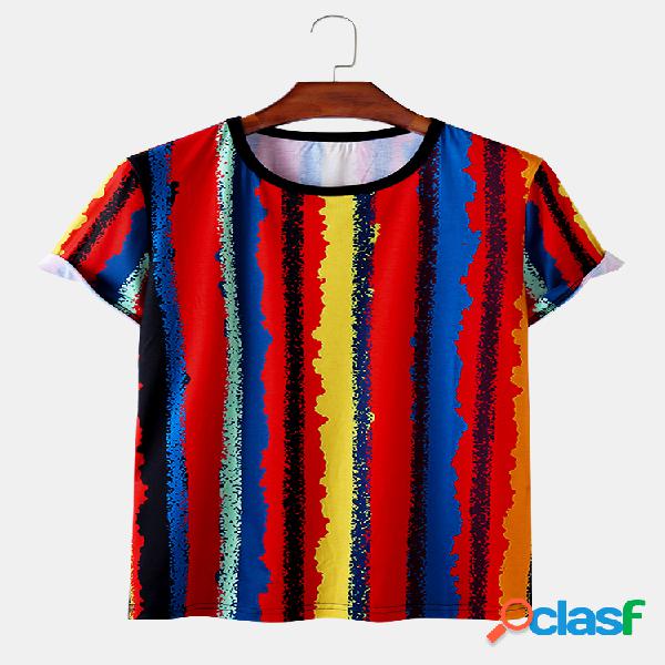 Mens Estilo Nacional Colorful Listrado Casual Light T-shirts