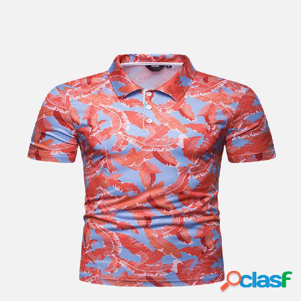 Mens Floral Impresso Confortável Turn Down Collar Camisas
