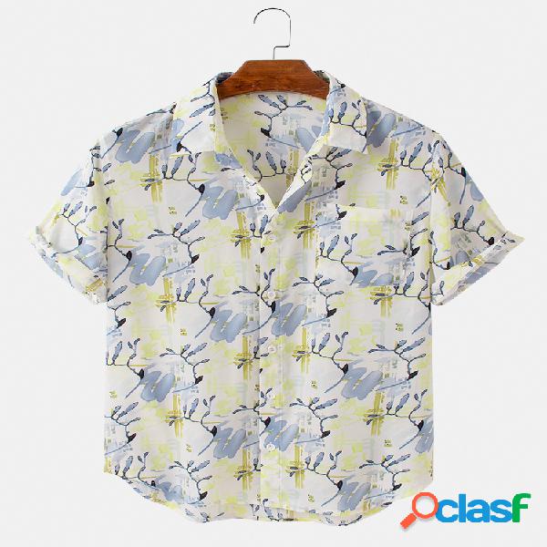 Mens Floral Print Casual manga curta Light Designer Camisas