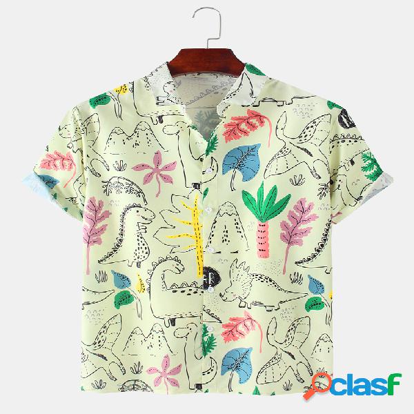 Mens Funny Dinosaur Cartoon Printed Individual Sleeve Shirts