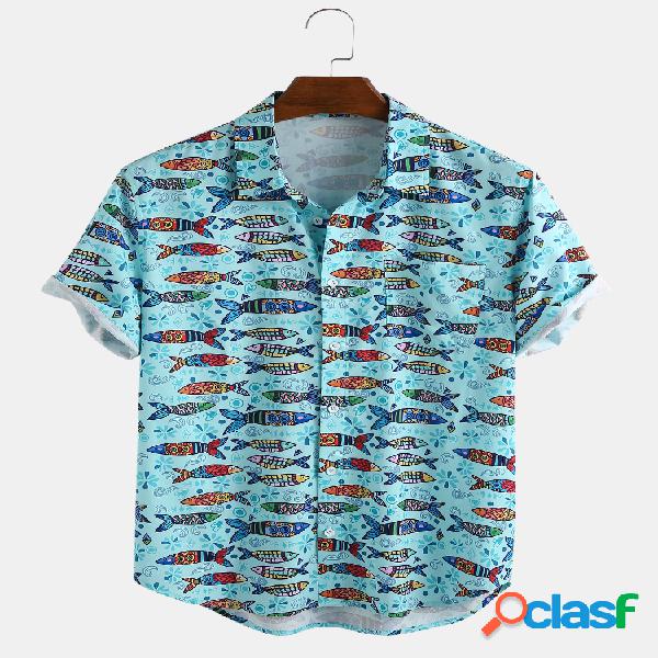 Mens Funny Marine Animal Fish Impresso manga curta Camisas