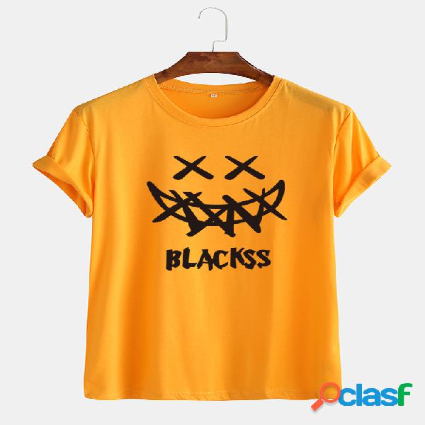 Mens Funny Smile Face Print Casual Camisetas de manga curta