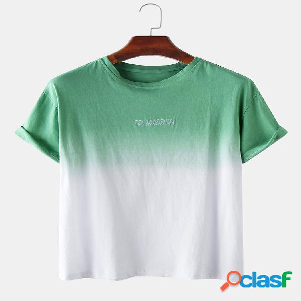 Mens Gradient Color Bordado Casual manga curta T-shirt