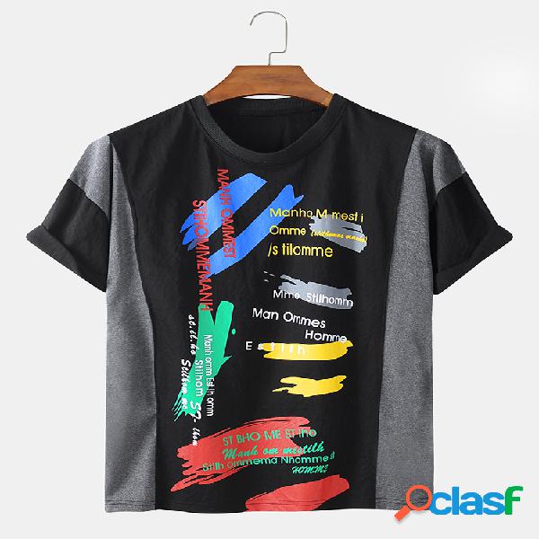 Mens Graffiti Character Slogan Print Patchwork Light