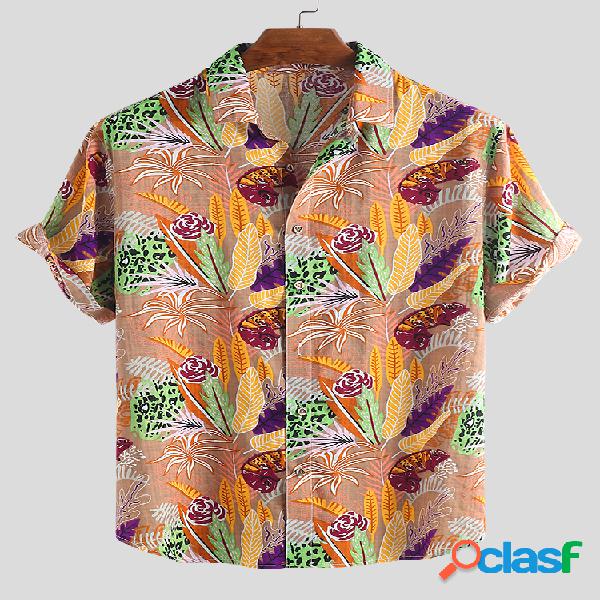 Mens Hawaiian Holiday Floral Printed Turn Down Collar