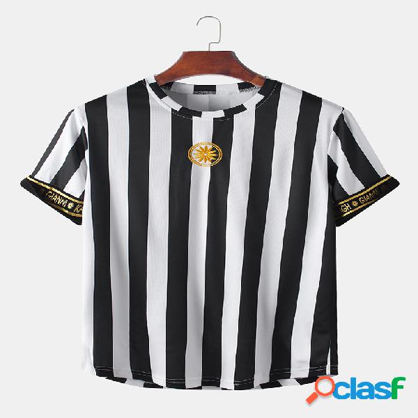 Mens Hit Color Stripe Print T-shirt solto respirável em