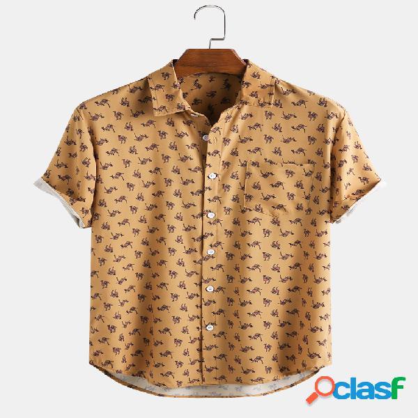 Mens Holiday Cartoon Camel Impresso manga curta solta Camisa