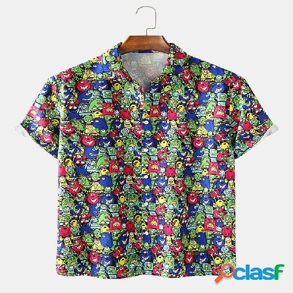 Mens Lovely Cartoon impresso Allover Holiday manga curta