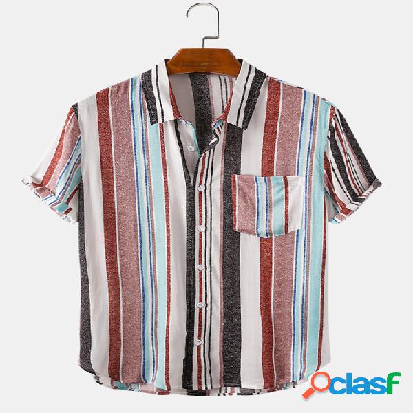 Mens Multi Color Striped Holiday Chest Pocket Camisas de