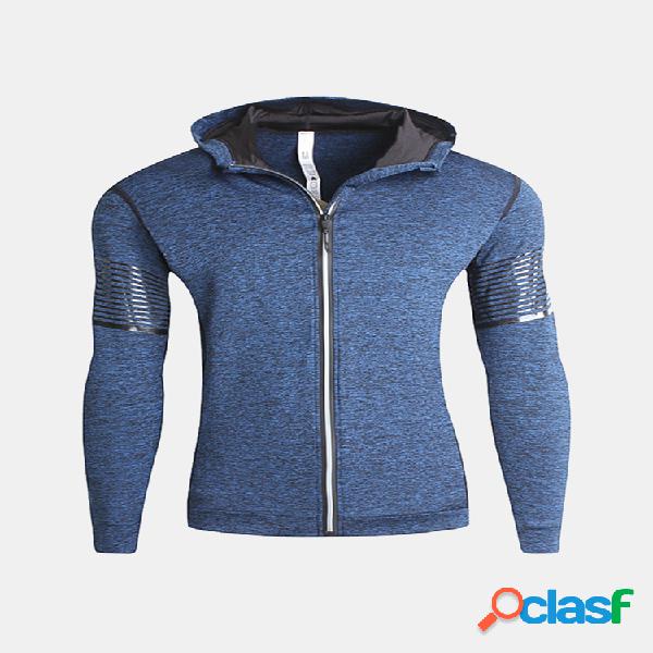 Mens Outdoor Zip Up Sports Hoodies Quick dry Cor sólida T