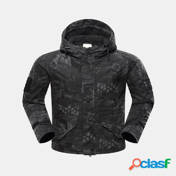 Mens Outdoor com capuz tático Camo forro de lã engrossado