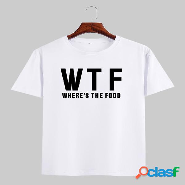 Mens Plain Character Slogan Print O-pescoço Camisetas