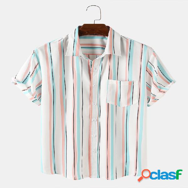 Mens Thin & Respirável Vertical Striped Print Camisas de