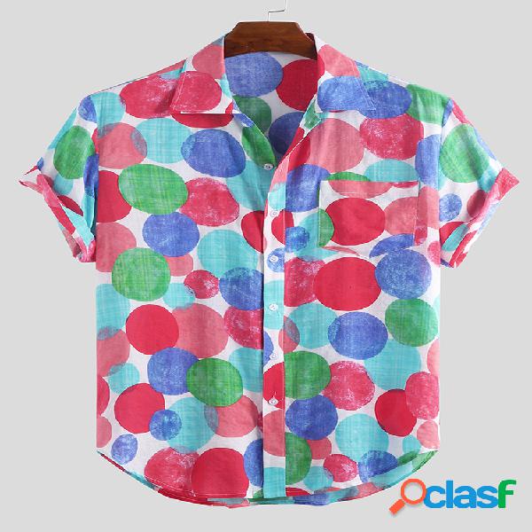 Mens Verão Hit Color Pocket Pocket Turn Down Collar Camisas