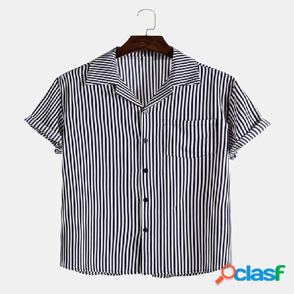 Mens Vintage Vertical Striped Casual Lapel Collar Manga