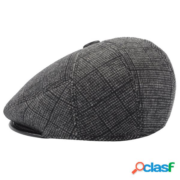 Mens Warm Solid Lattice Earflap Beret Cap Exterior Forward