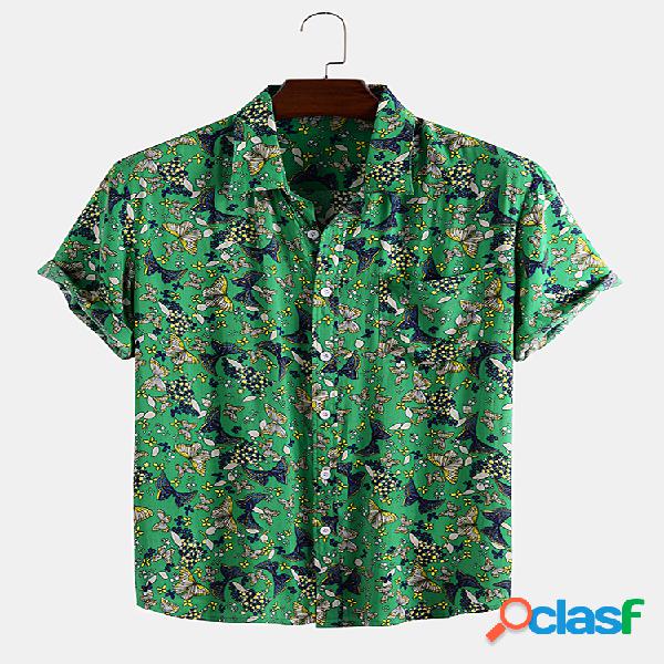 Mens borboleta allover impresso manga curta luz designer