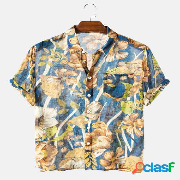 Mens casual tropical floral manga curta camisas leves