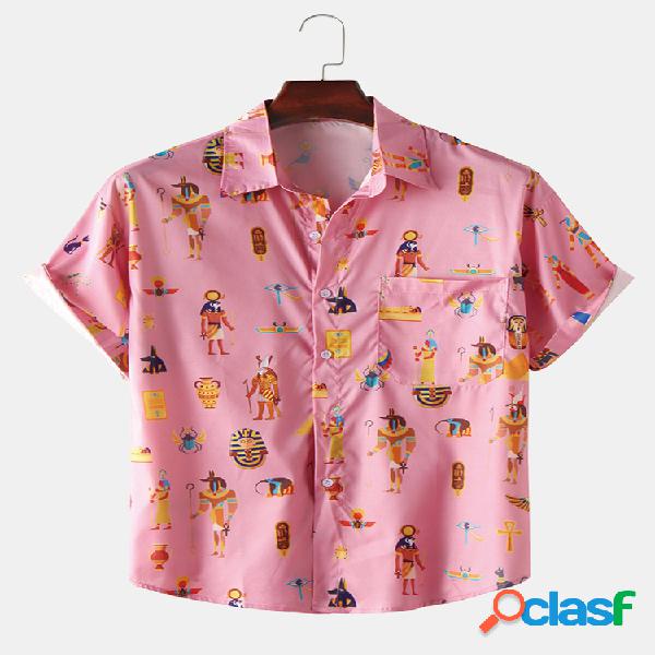 Mens elemento étnico egípcio imprimir camisas de manga