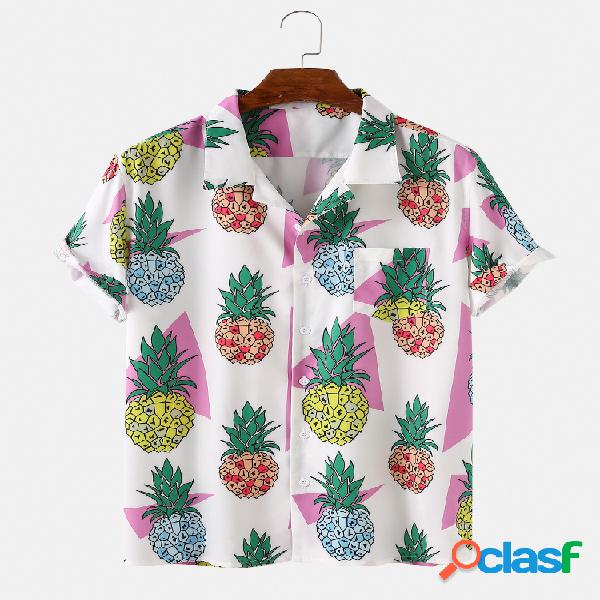Mens engraçado Colorful abacaxi impressão de manga curta