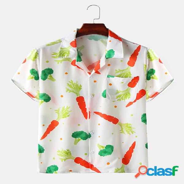Mens engraçado frutas e legumes imprimir camisas de manga
