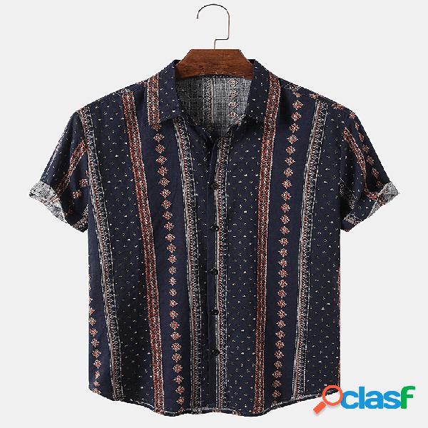 Mens estilo vintage étnico impressão leve casual camisas