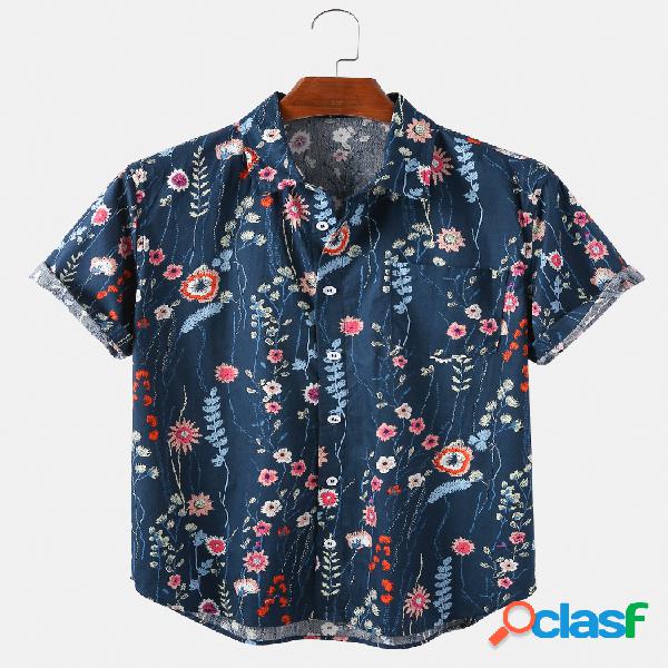 Mens floral impressão férias respirável camisas de manga