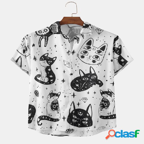 Mens gato abstrato engraçado Padrão imprimir camisas leves