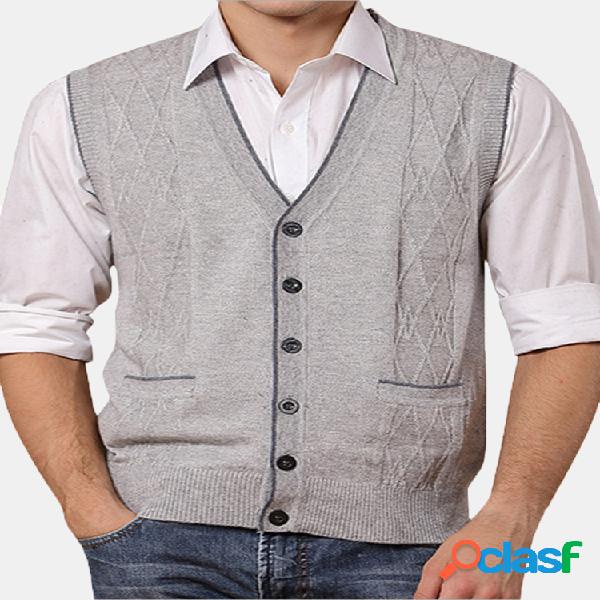Mens inverno de lã de malha single breasted cardigan colete