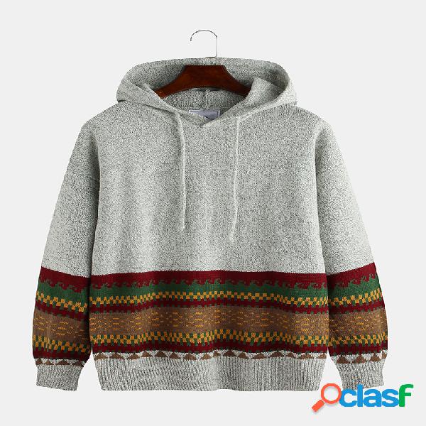 Mens outono casual estilo nacional impressão cor sólida