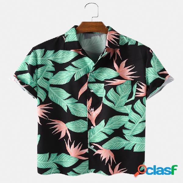 Mens respirável floral estampa floral manga curta camisas